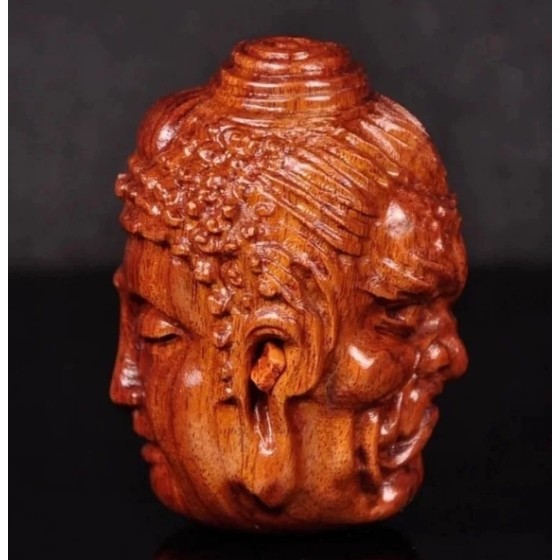 天然崖柏老挝花梨木雕善恶一念之间个性手把件红木手工雕刻把玩件